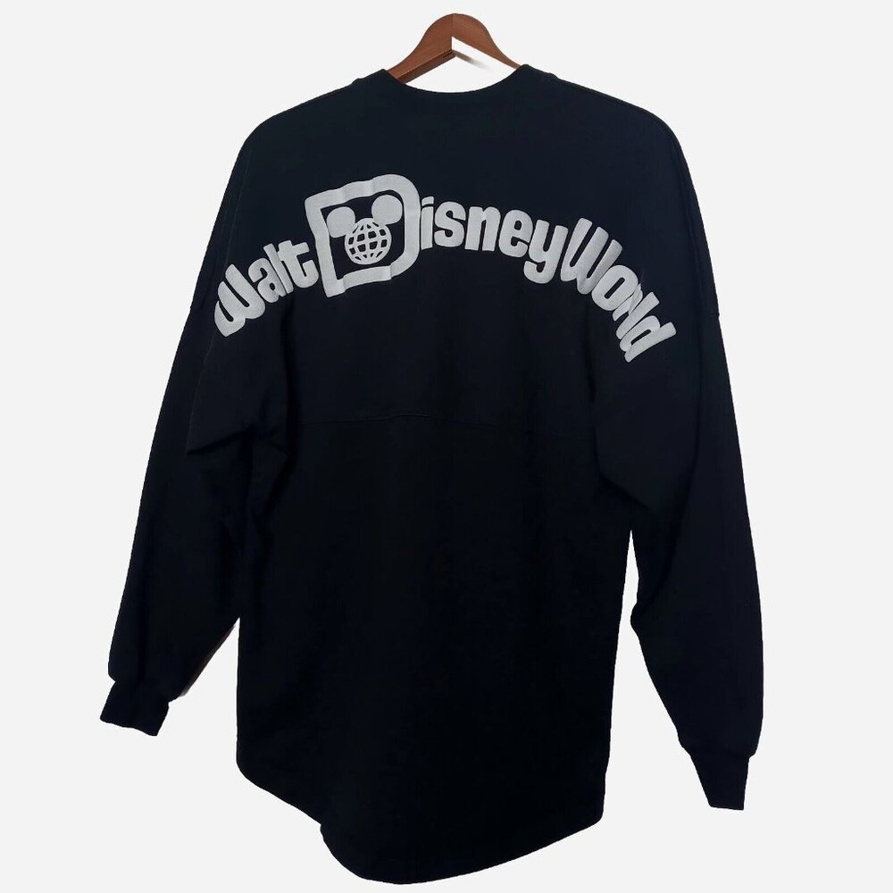 Disney Parks Spirit Jersey Small Shirt Long Sleeve Spellout Mickey Mouse Black